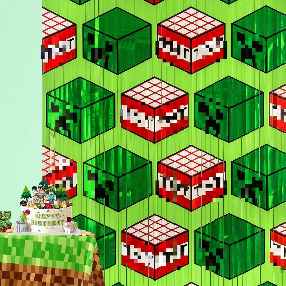 Bupelo Pixel Game‎ Themed Foil Fringe Curtains Birthday Party Decorations